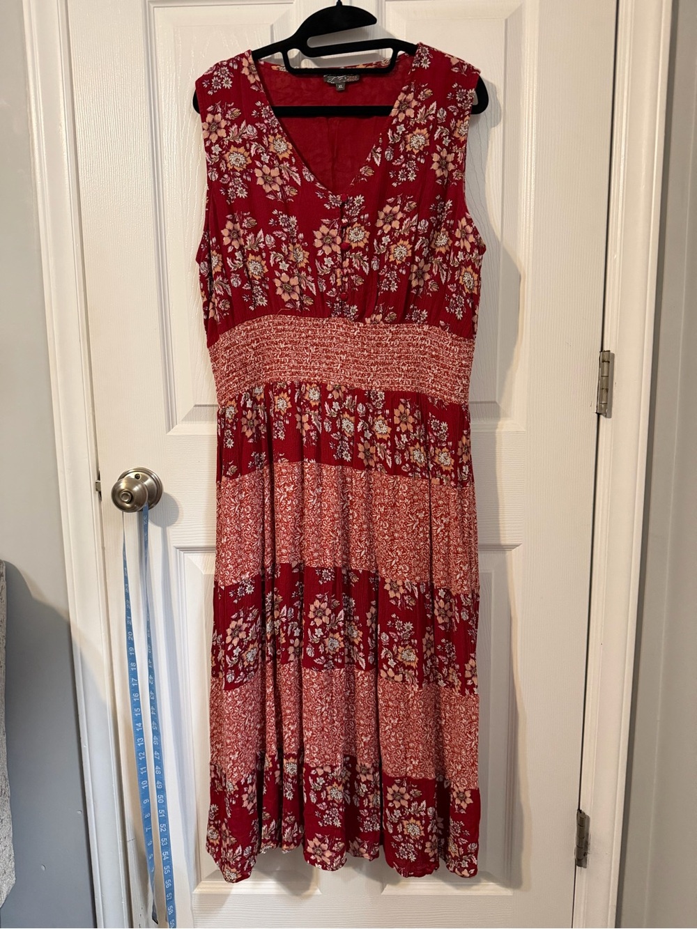 J Gee Red Floral Tiered Sleeveless Women’s Dress